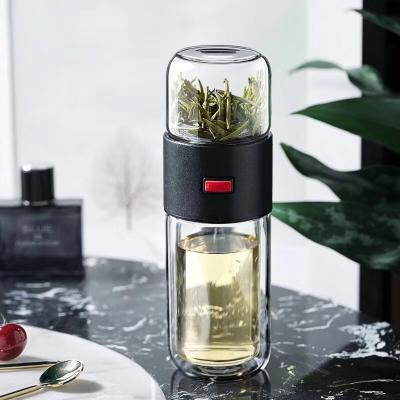 China Sustainable Glass Tea Bottle Separation Tea Water Double Wall Portable Bottle for sale