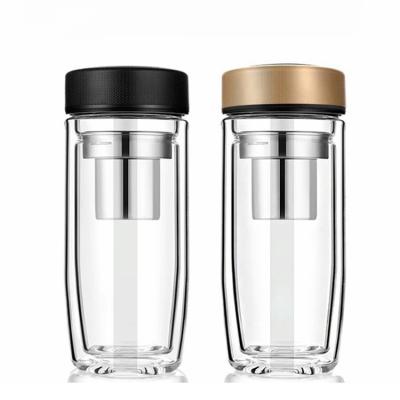 China Custom Sustainable Water Bottle 450ml Double Wall Glass Water Bottle With Sleeve for sale