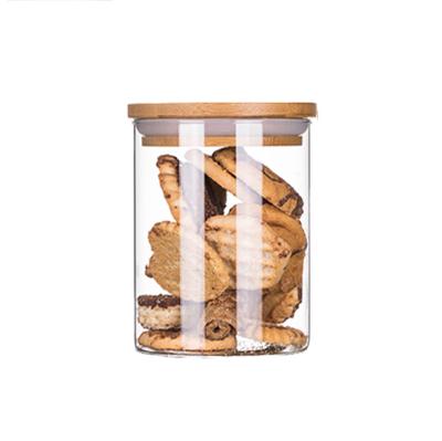 China Minimalist wholesale airtight round 500ml glass jar for dessert bamboo glass jar set for sale