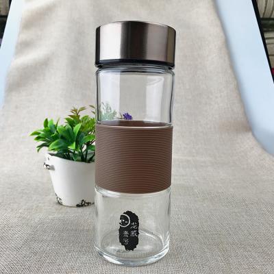 China Viable Wide Neck 370ml Portable Organic Jogging Cut Proof Glass Water Bottle for sale