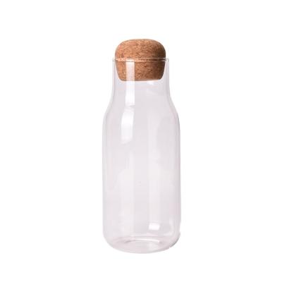 China Minimalist Promotional Cork Lid Printing Logo Glass Milk Bottle Jar For Juice Jar Container Glass Storage for sale