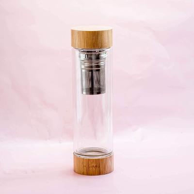 China 600ml Borosilicate Glass Viable Leakproof Water Bottle With Bamboo Lid for sale