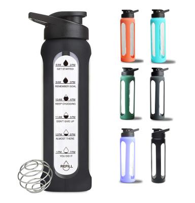 China Customized Logo Sport Drink Protein Viable Glass Bottle with Shaker Ball for sale