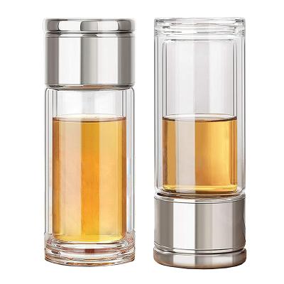 China Sustainable 250ml Personalized Double Wall Glass Drinking Bottle With Stainless Steel Lid for sale