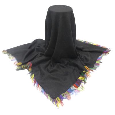 China Colorful Oblong Waist Women's Solid Color Cashmere Scarf Tassel Wool Shawl Scarf for sale