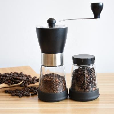 China Viable manual coffee grinder with the two removable glass pots Adjustable conical ceramic Burr Mill for sale