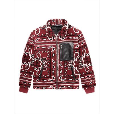 China Guangzhou Retro Breathable Bandana-Print Deep Leather-Trimmed Fleece Jacket for sale