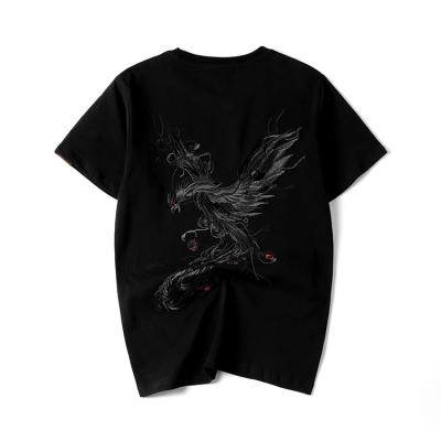 China Anti-wrinkle Guangzhou Deep Phoenix Embroidered T-shirt Mens Cotton Loose Short Sleeve T-shirt Men for sale