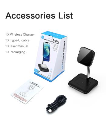 China 2021 popular mobile phone magnetic aluminum 15w 2 in 1 wireless charger for smartphones earhuds for sale