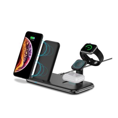 China Hot Mobile Phone Qi Fast Charge Wireless 4 in 1 15W Wireless Charging Dock For Mobile Phones earhuds iWatch for sale