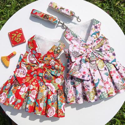 China Viable Dog Rope Supplies National New Year Spring Festival Dog Cat Skirt Chest Strap Leash Teddy Walking Clothes Dog P for sale