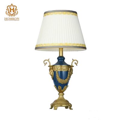 China French design crystal brass or copper handmade lost-wax lamp table light with French style of classic light fabric lampshade for sale