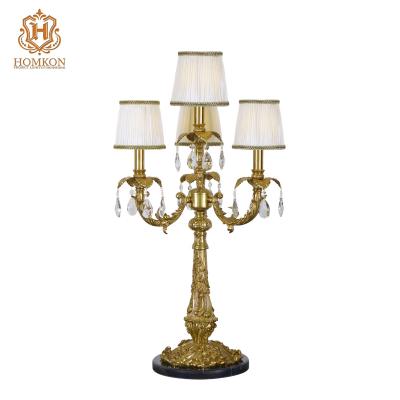 China French design crystal brass or copper handmade lost-wax lamp table light with French style of classic light fabric lampshade for sale