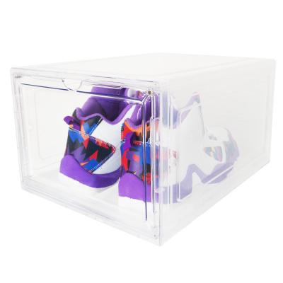 China AJ Stackable Giant Folding Colour-Branded Brand PVC Transparent With Magnetic Clear Giant Storage Man Shoe Box for sale