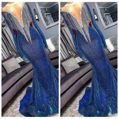 China Breathable Women Dresses 2022 Bling Tassel Top Sequined Mermaid Long Prom Dresses Formal Sweep Train Beaded Fringe Formal Evening Party for sale