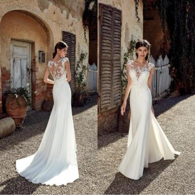 China Plus Size Wedding New Beach Wedding Dresses Clothing And Accessories Designer 2022 Sheer Neck Floor Length Bohemian Sexy Cheap Lace Applique for sale