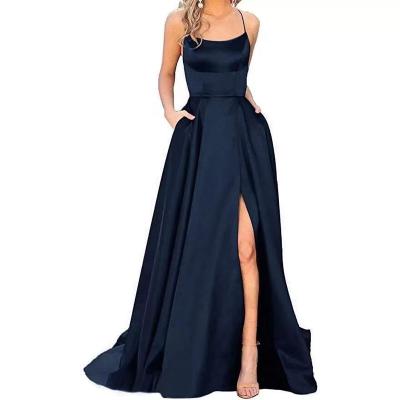 China 2023 anti-static Europe and the United States new bridesmaid tail strap solid color banquet party dress the little long dress skirt for sale