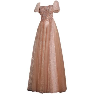 China Bubble sleeve dress 2023 gold female 2023 gold female anti-static choir stage performance wedding dress aesthetic evening dress new for sale