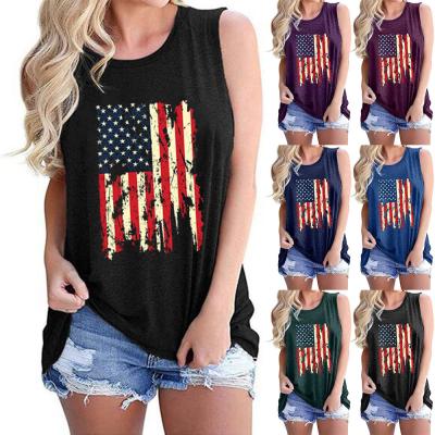 China QUICK DRY Fourth of July Kids America 2021 Invest Flag Sunflower Sleeveless T-Shirt Print Independence Day Ladies Invest for sale