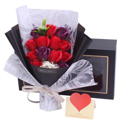 China Fashion Valentines Gift Soap Rose Flower Bouquet Graduation Gift Box for sale