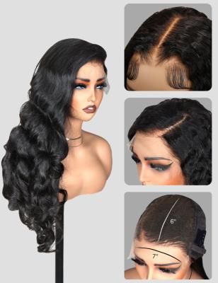 China 7x6 HD Lace Glueless Hd Lace Wigs Loose Body Wave Black Human Hair Wigs 180 Density for sale