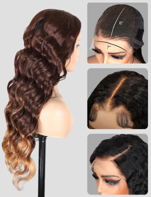 China 7x6 Brown Ombre Loose Deep Wave Glueless Lace Wigs Ready To Go 22.5Inch - 23 Inch for sale