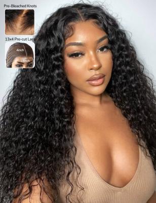 China 13x4 HD Deep Wave Frontal Wig Pre-Bleached Invisible Knots Glueless Human Hair Wigs for sale