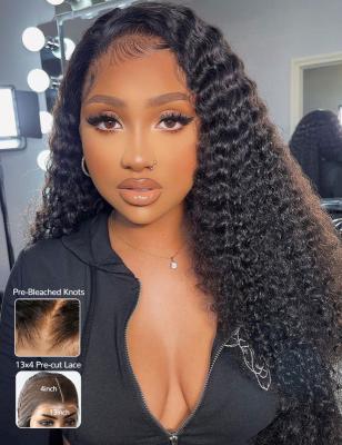 China 13x4 Pre Cut Kinky Curly Wigs Lace Frontal Glueless Body Wave Wig for sale