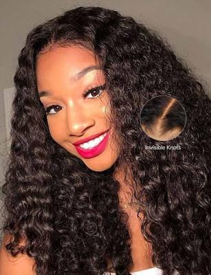 China 13x4 Pre Cut Lace Frontal Wig Black Burmese Curly Wigs 180 Density for sale