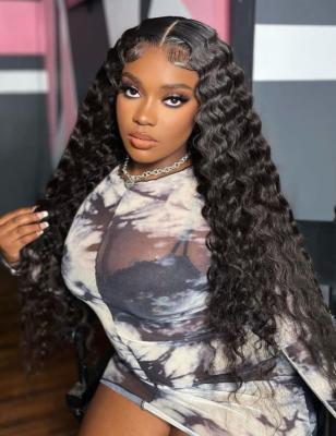 China Black Loose Deep Wave Frontal Transparent 13x4 Lace Frontal for sale