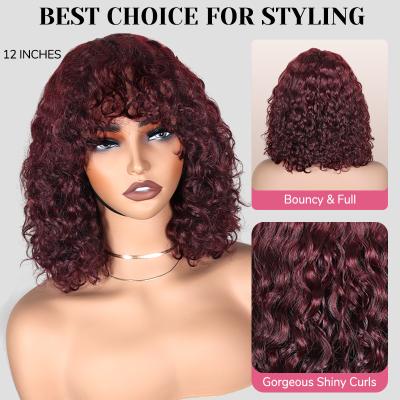 China Beginner Friendly Human Hair Wigs 99J  Short Curly Wig With Bangs for sale