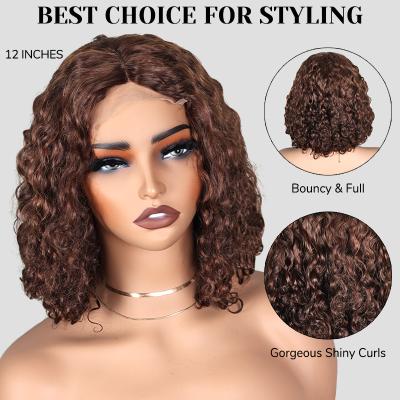 China Super Natural Human Hair Wigs T Part Transparent Closure Bob Wig Water Wave 4# for sale