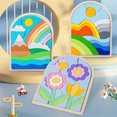 China Educational Toy Wooden Rainbow Puzzle Block Children's Puzzle Enlightenment Color Cognitive Decoration Decoration Painting Puzzle Toys for sale