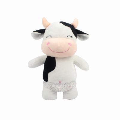 China 2022 Cute Smiling Promotion Plush Toy Cow Pink And White Plush Toy With Underwear for sale