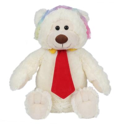 China Custom Logo Embroidered Gift 32cm Stuffed Plush White Teddy Bear With Neckties for sale