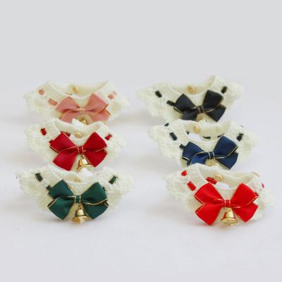 China Stocked Collar Cat Dog Crochet Knitted Collar Handmade Pet Cat Accessory Cute Bow Bell for sale