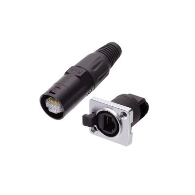 China Waterproof Automotive Panel Rj45 Male Female Mount Dual Rj45 Connector for sale