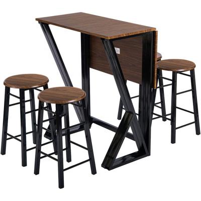 China Foldable Bar Table Set - Counter Height Dining Table Set Drop Leaf Fold Table with 4 Bar Stools for sale