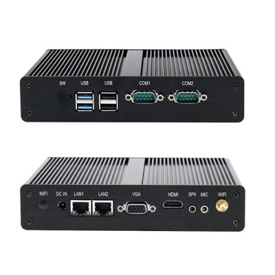 China Fanless+Aluminum Alloy Metal Case Micro Industrial PC 12V With N2840 J1800 J1900 Barebone Ports Dual Ethernet Mini PC for sale