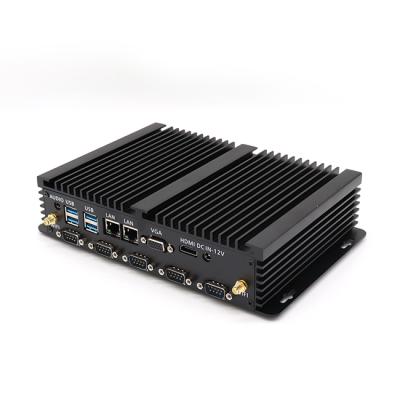 China Fanless+Aluminum Alloy Metal Case i3 Fanless i5 i7 Embedded Computer With 6 Dual COM Lans i5 5200U Industrial Mini Pc for sale