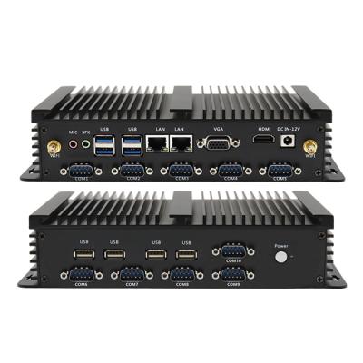 China Fanless+Aluminum Alloy Metal Case X86 LAN 10com Industrial PC Fanless i5 10210U i7 10710U 2 Embedded Mini Computer for sale