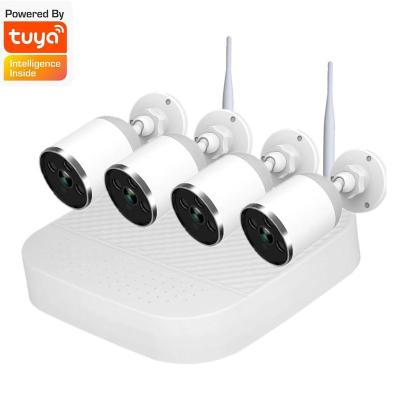 China Tuya Wireless Video PAN-TILT 4CH 3MP Ip Camera Intercom Nvr Wifi Two Way Audio Bullet CCTV Wireless Alarm System Built In Router for sale