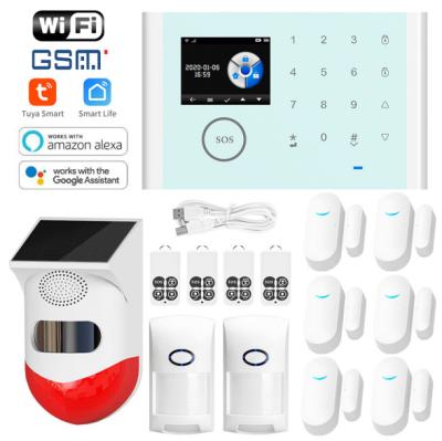 China WiFi GSM GPRS 3 IN 1 Smart Security Kit Tuya Smart Alarm System Lifetime Solar Sound Light IR Detector Door Sensor AMST0015 for sale