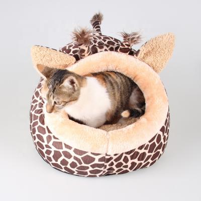 China Sustainable High Quality Soft Comfortable Plush Pet Nest Sika Deer Shape Cat Cave Bed for sale