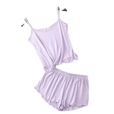 China QUICK DRY women's hot-selling sling top + shorts strap two piece mature rayon pajamas breathable pajamas for sale