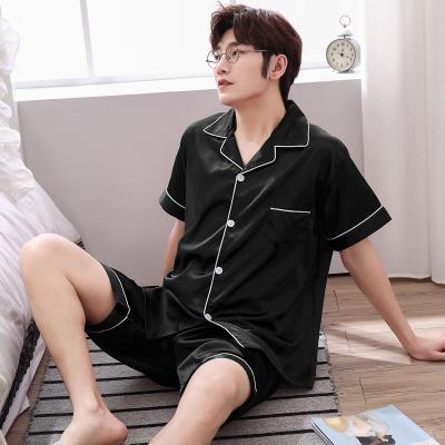 China QUICK DRY Men's Long Sleeve Cardigan Artificial Silk Artificial Silk Nightgown Pajamas Set Satin Two Piece Direct Home Wear for sale