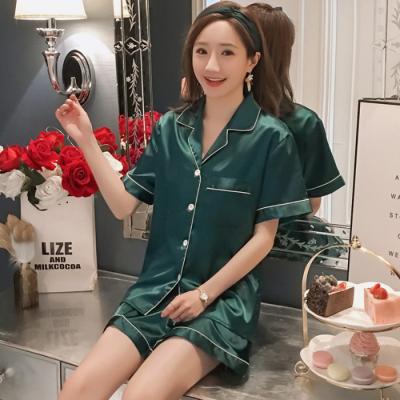 China Female Solid Short Satin Pajamas Pajamas Loungewear Soft Sleepwear QUICK DRY Plus Size Designer Satin Printed Pajamas for sale