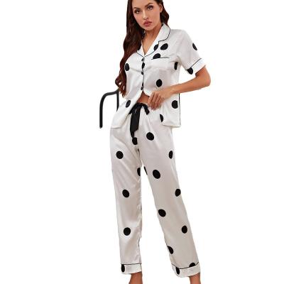 China QUICK DRY Women Fashion Sleepwear Lapel Knitted Wave Point 2Pcs Home Wear Lounge Wear Long Pants Warm Pajamas for sale