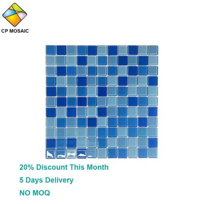 China Parquet Foshan Factory Price Swimming Pool Blue Crystal Glass Mosaic Slab for sale