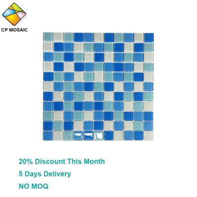 China Blue Crystal Glass Mosaic Flooring Factory Price Pool Mosaic Slab for sale